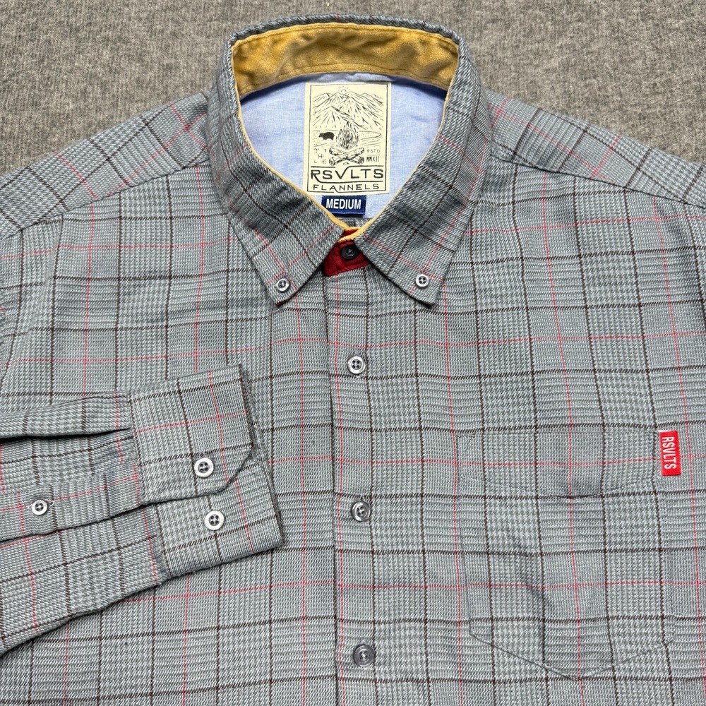 RSVLTS Shirt Mens Medium Gray Plaid Flannel Draper Shacket Button Up Pockets